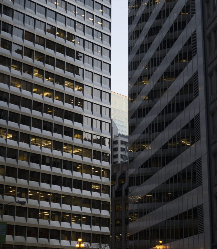 Beautiful shot of city business buildings near each other